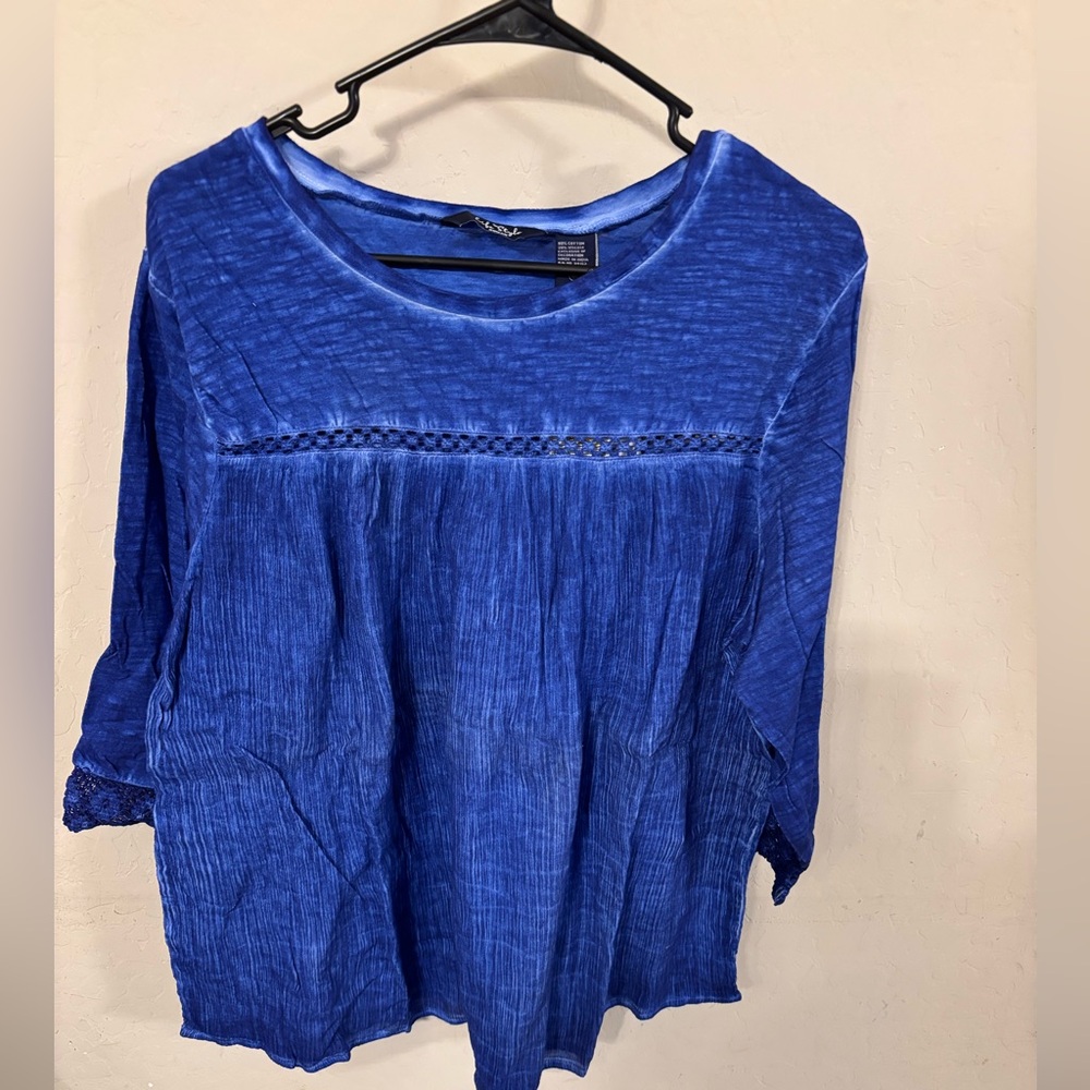 Lightweight Royal Blue Women's Crochet-Trim Tunic